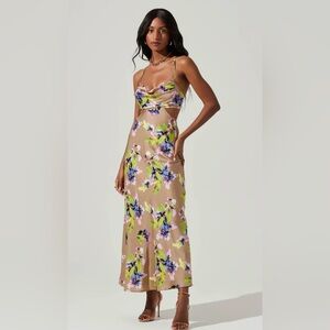Astr the Label Colette Floral Satin Cutout Midi Dress